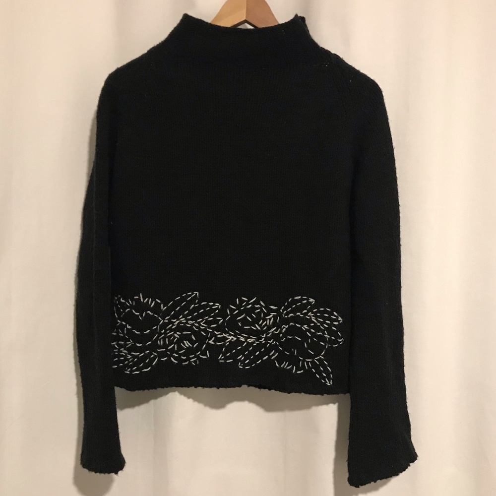 Black Embroidered Funnel Neck Sweater